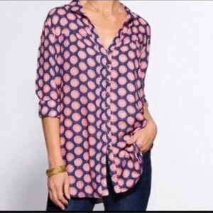 Rock Flower Paper pink blue modern button down blouse size small oversize H27